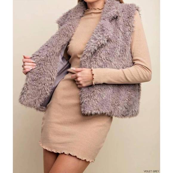 NEW KORI faux fur vest - violet grey in violet grey - Picture 1 of 4